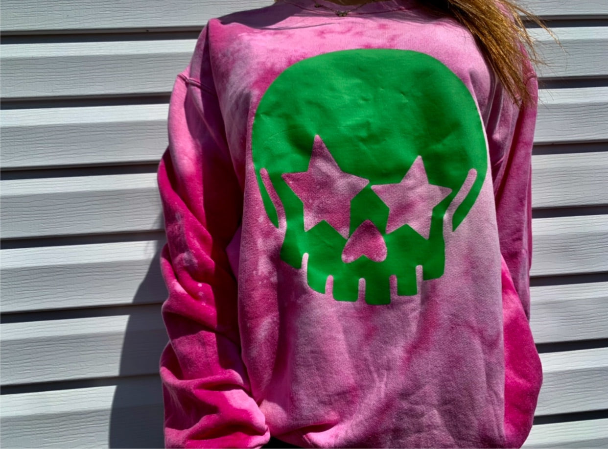 PINK ACID WITH GREEN HAPPY SKULL